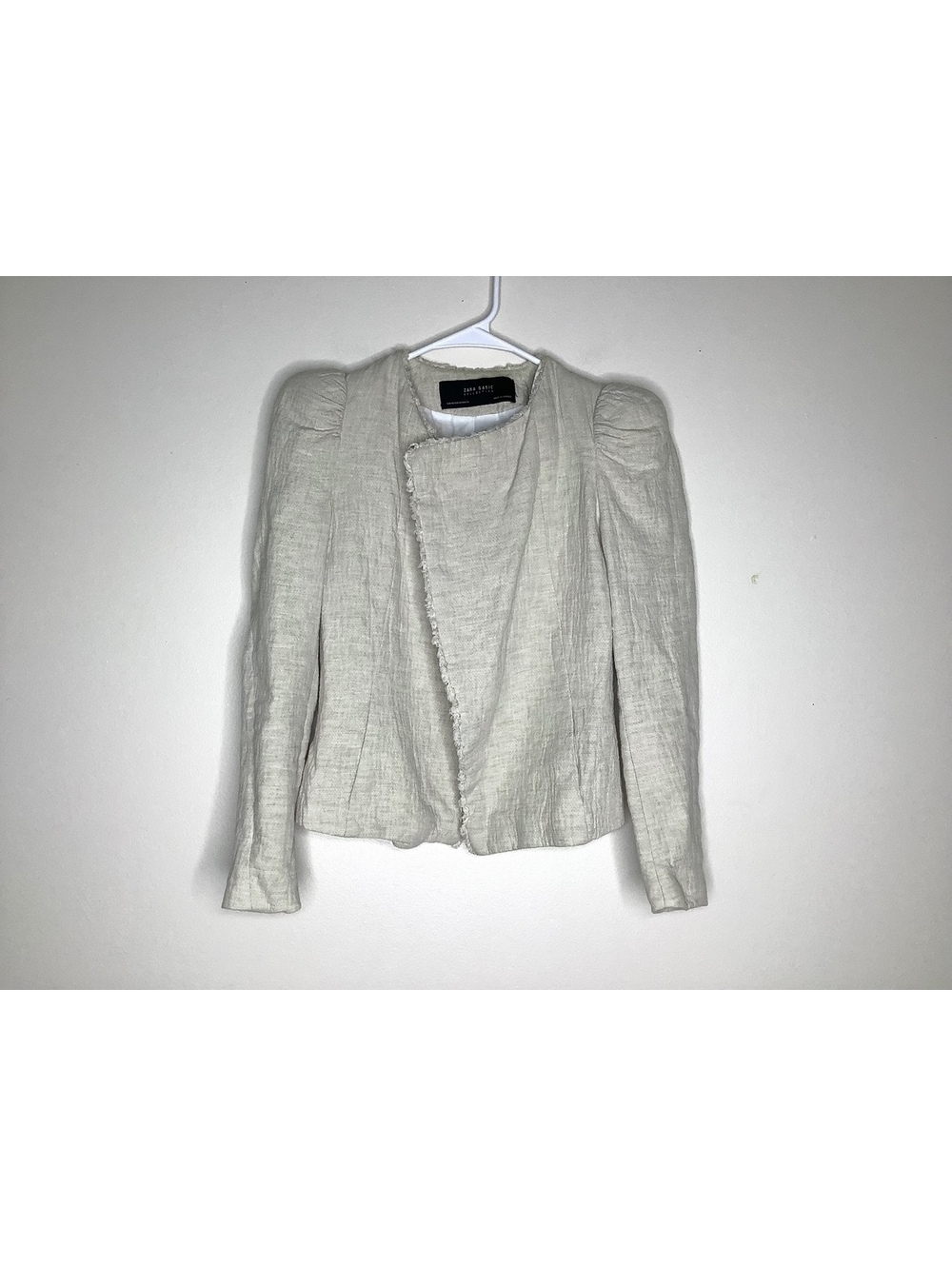 Zara Cotton-Linen Blazer Jacket With Puff Shoulders